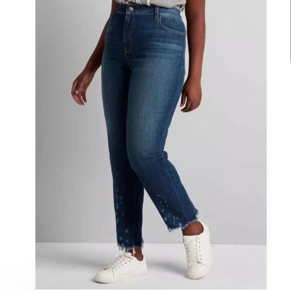 Lane Bryant High Rise Girlfriend Straight Jeans Flexmagic Waistband Crop 14 - Picture 2 of 16